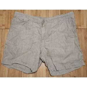 Daniel Cremieux Chino Khaki Linen Shorts Flat Front Beige Tan Men 36 Golf Sports